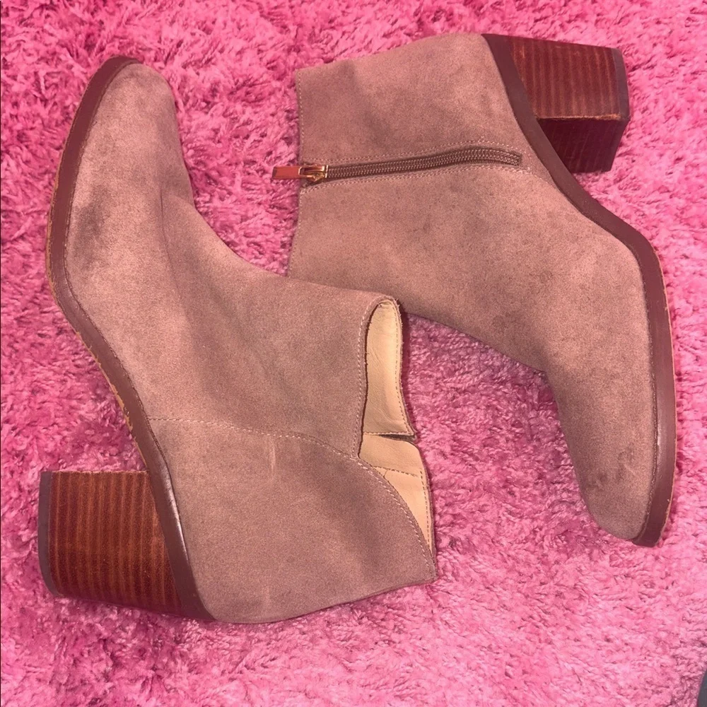 Lands End Suede Booties Taupe Brown Size 11